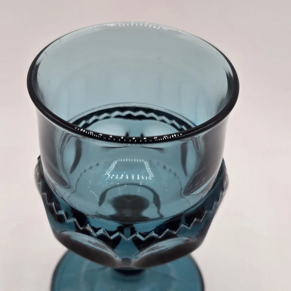 Indiana Kings Crown Thumbprint Teal Wine/Juice Glass Vtg